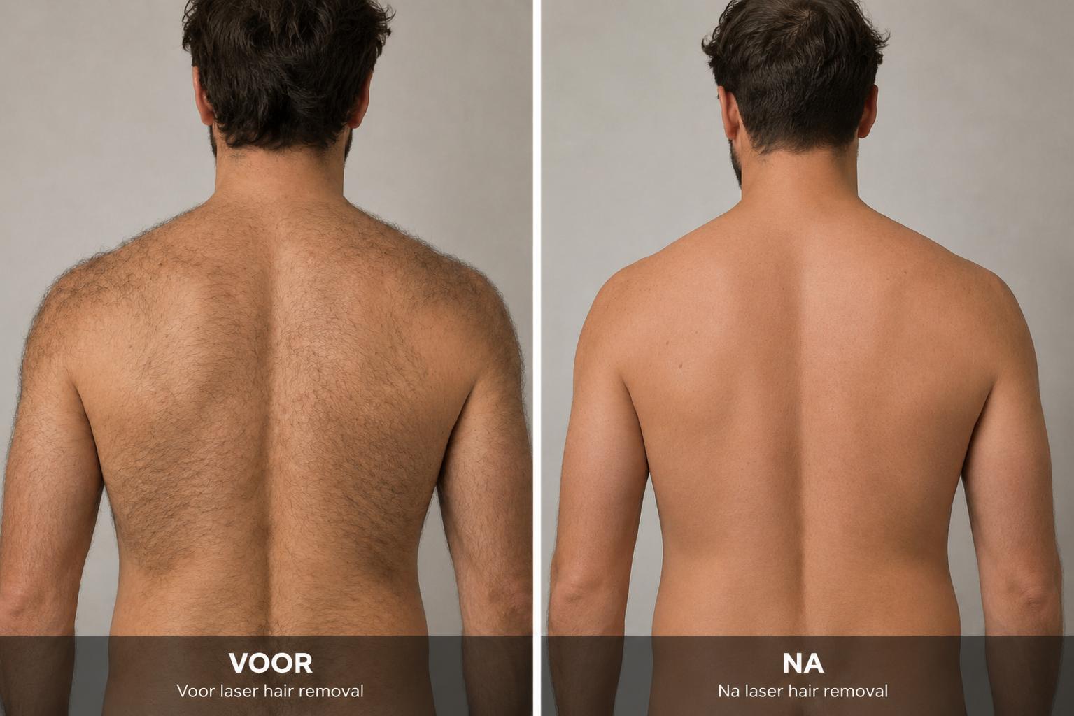 Laserontharing rug en schouders, voor en na